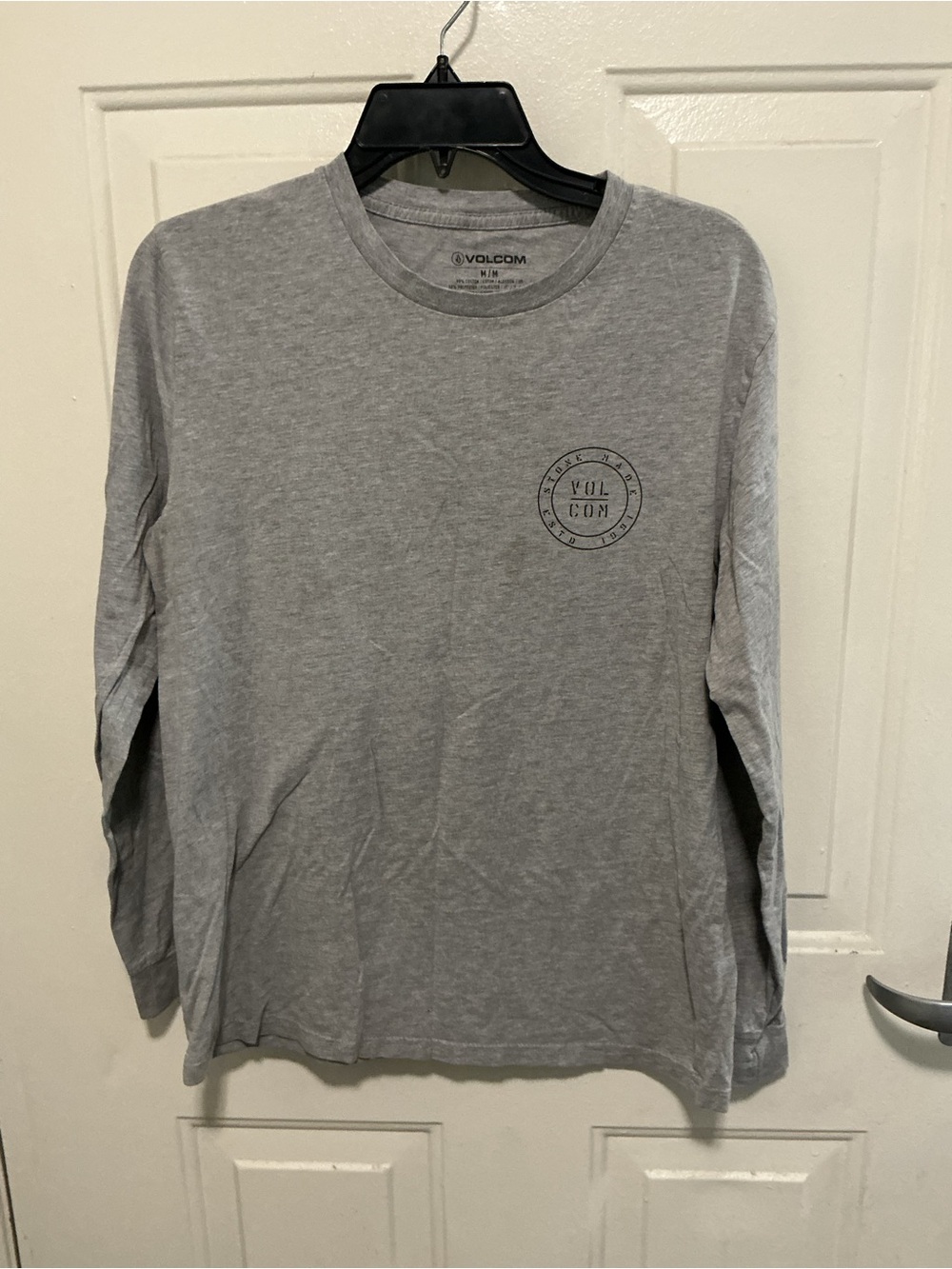 Volcom Light Gray Long Sleeve Crewneck with Chest Logo